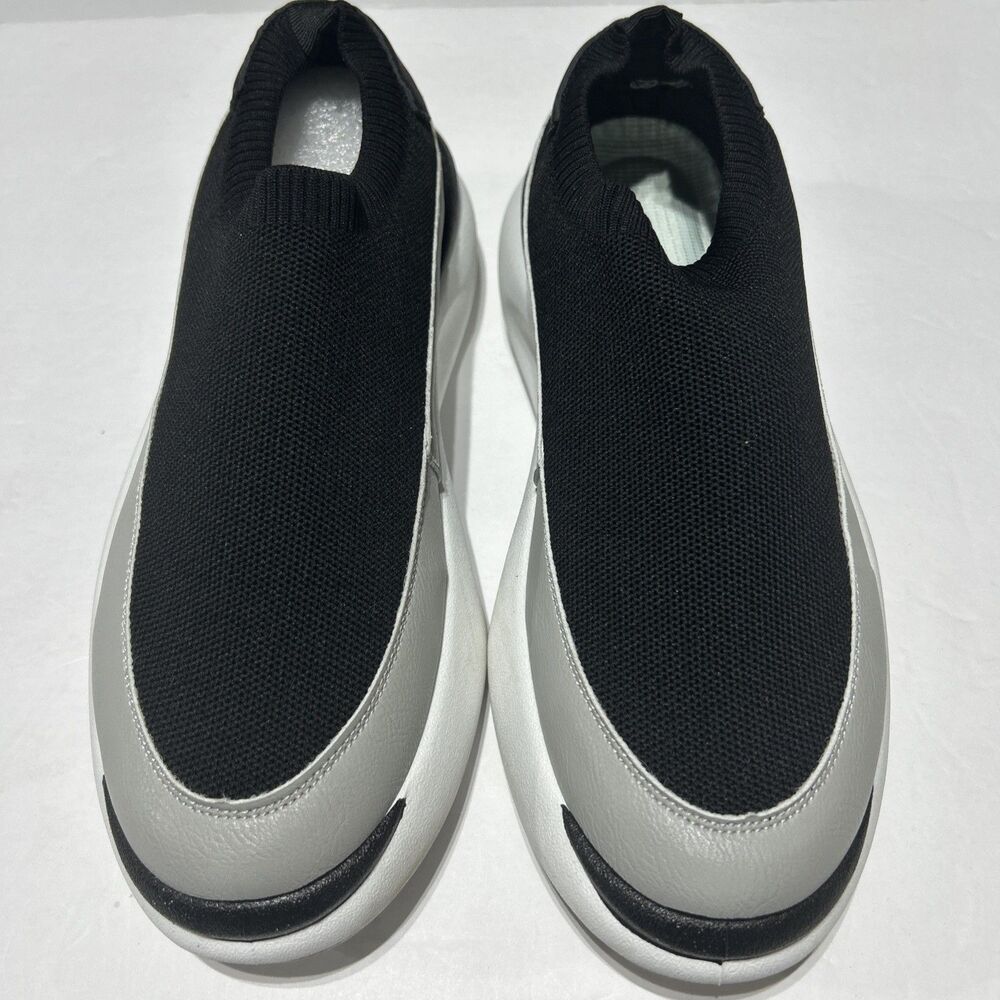 Men's US 10 Black Grey Slip-On Mesh Chunky Sneakers EU 43 XL Casual Walking Shoe - Picture 2 of 7
